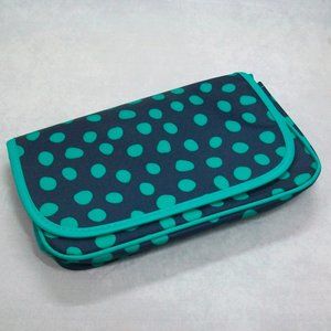 Thirty One Blue Turquoise Travel Make Up Bag Case Polka Dot Pattern